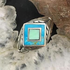 Carolyn Pollack Sterling Turquoise and Variscite Inlay Decorated Ring For Women